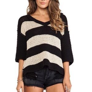 Free People Stripe Open Weave Boxy Sweater